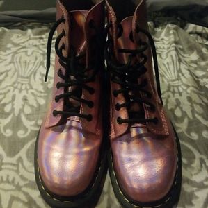 PINK HOLOGRAPHIC DR. MARTENS COMBAT BOOTS 9